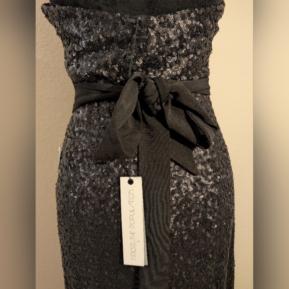 NWT $398 Dress the Population Giselle Sequin Wrap Gown Black - Picture 9 of 14